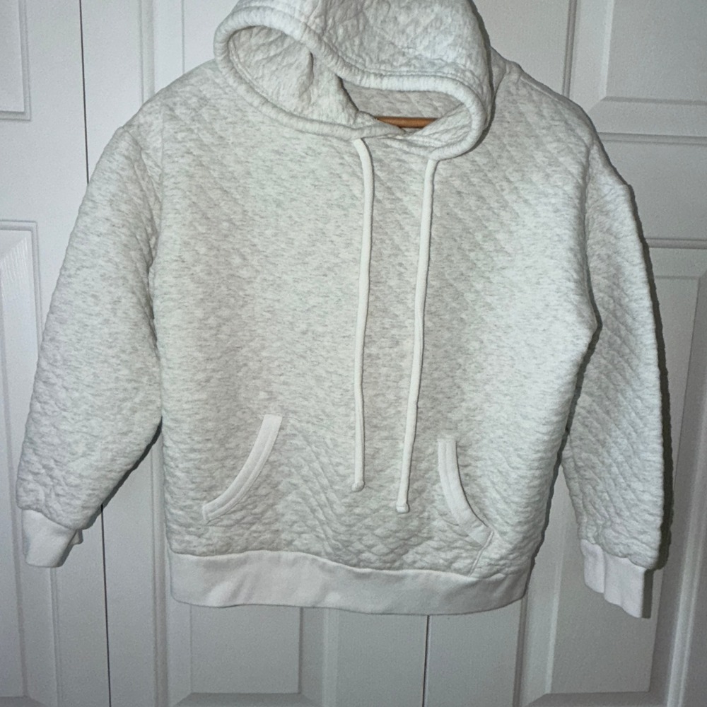 Lands End Kids Grey Heather Quilted Pullover Hoodie Size L 100% Cotton